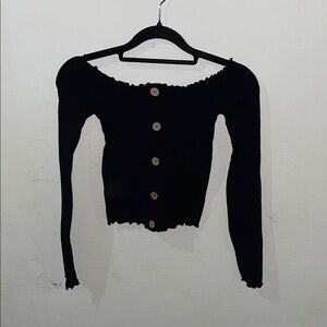 Black Off-Shoulder Buttoned Top